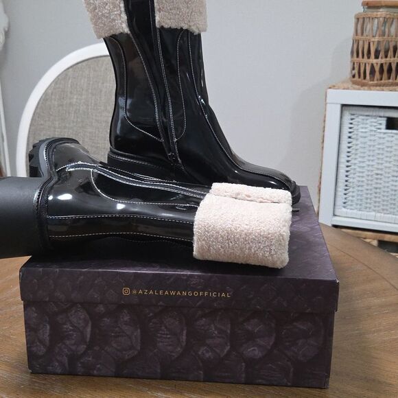 Azela Wang Callaway Black Chunky Heel Boots, Nwt - Picture 11 of 11
